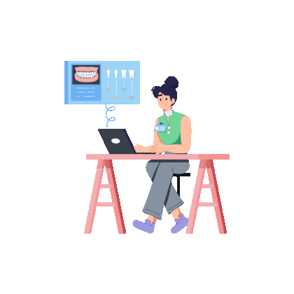 Dentist typing on laptop